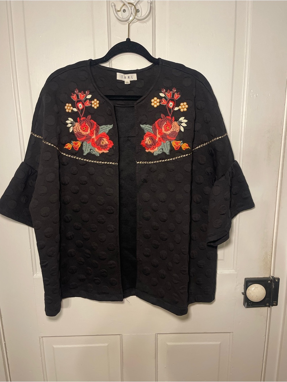 THML Embroidered Black Open Front Jacket